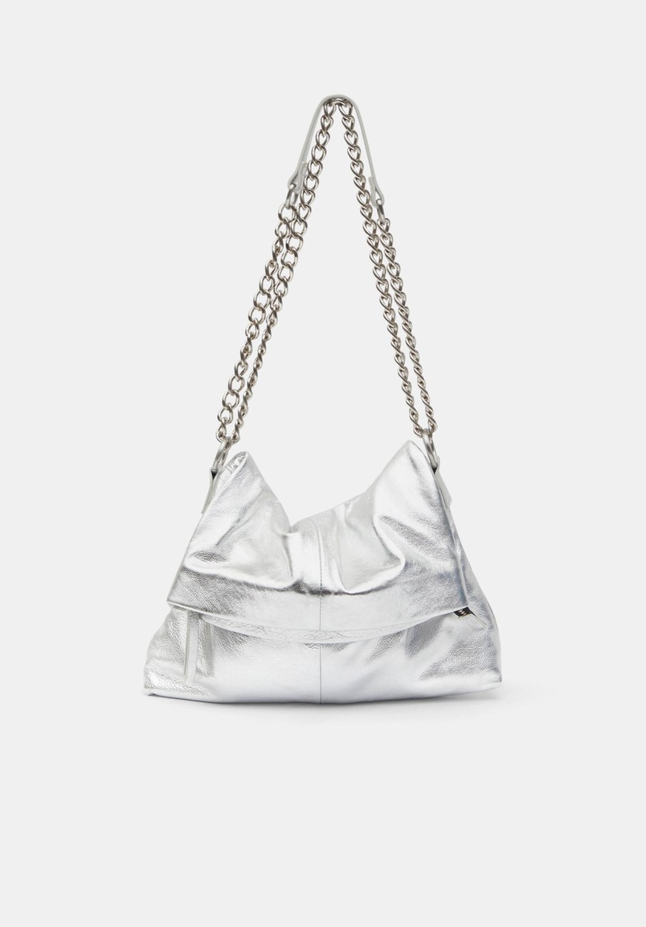 Clearance Perrie Chain Leather Crossbody Bag Silver