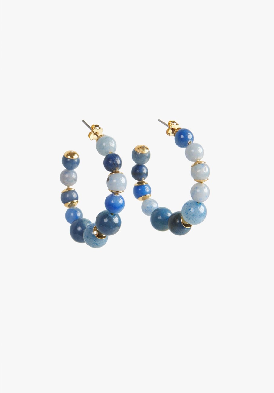 Best Adeline Semi Precious Hoop Earrings Gold/ Blue