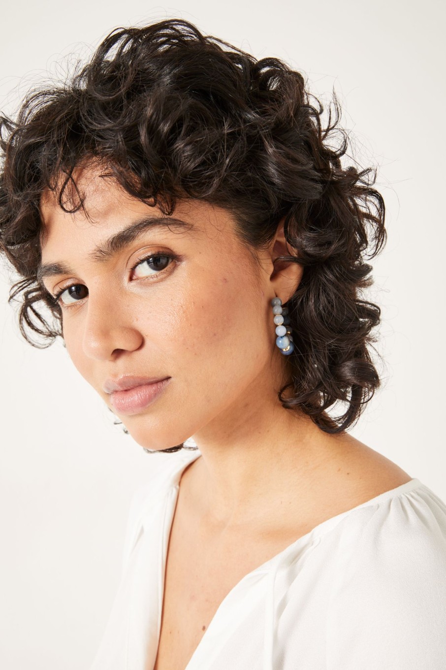 Best Adeline Semi Precious Hoop Earrings Gold/ Blue