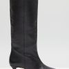 Hot Camila Leather Kitten Heel Knee Boots Black