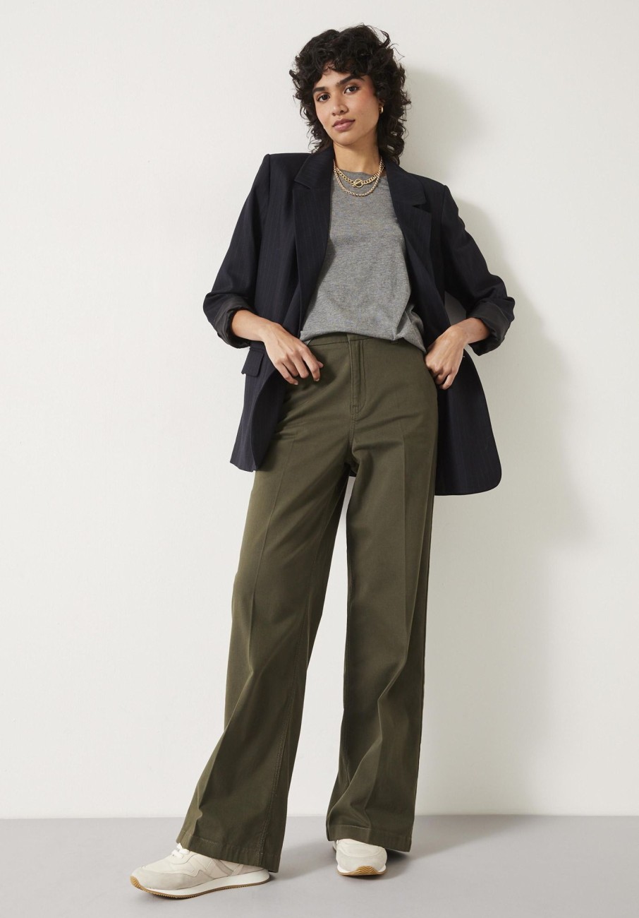 Clearance Camille Flat Front Cotton Trousers Khaki