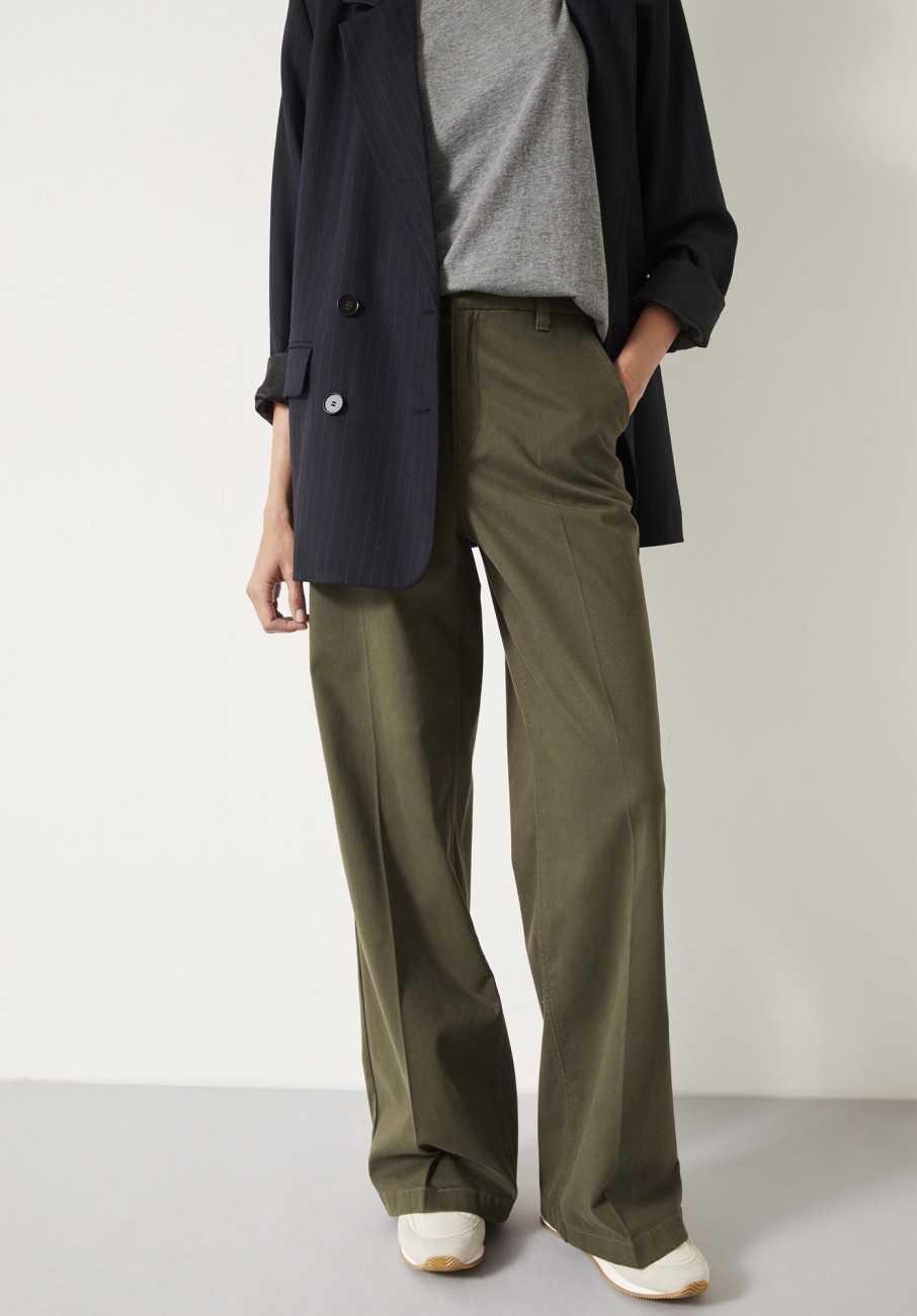 Clearance Camille Flat Front Cotton Trousers Khaki