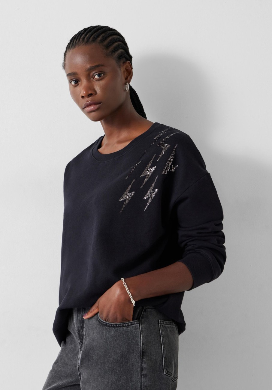 Online Sequin Thunderbolt Relaxed Sweatshirt Black