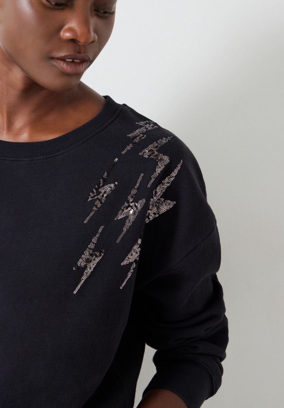 Online Sequin Thunderbolt Relaxed Sweatshirt Black