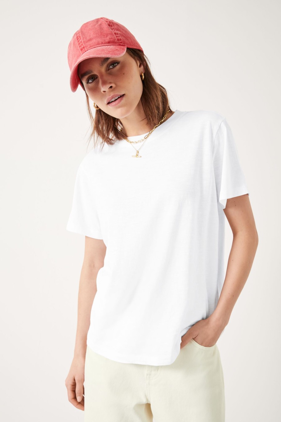 New Hattie Cotton Slub Crew Neck T-Shirt White