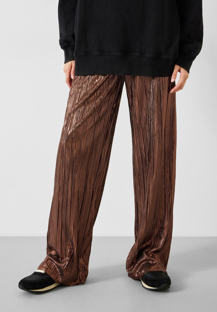 Best Reva Pleated Wide-Leg Trousers Bronze