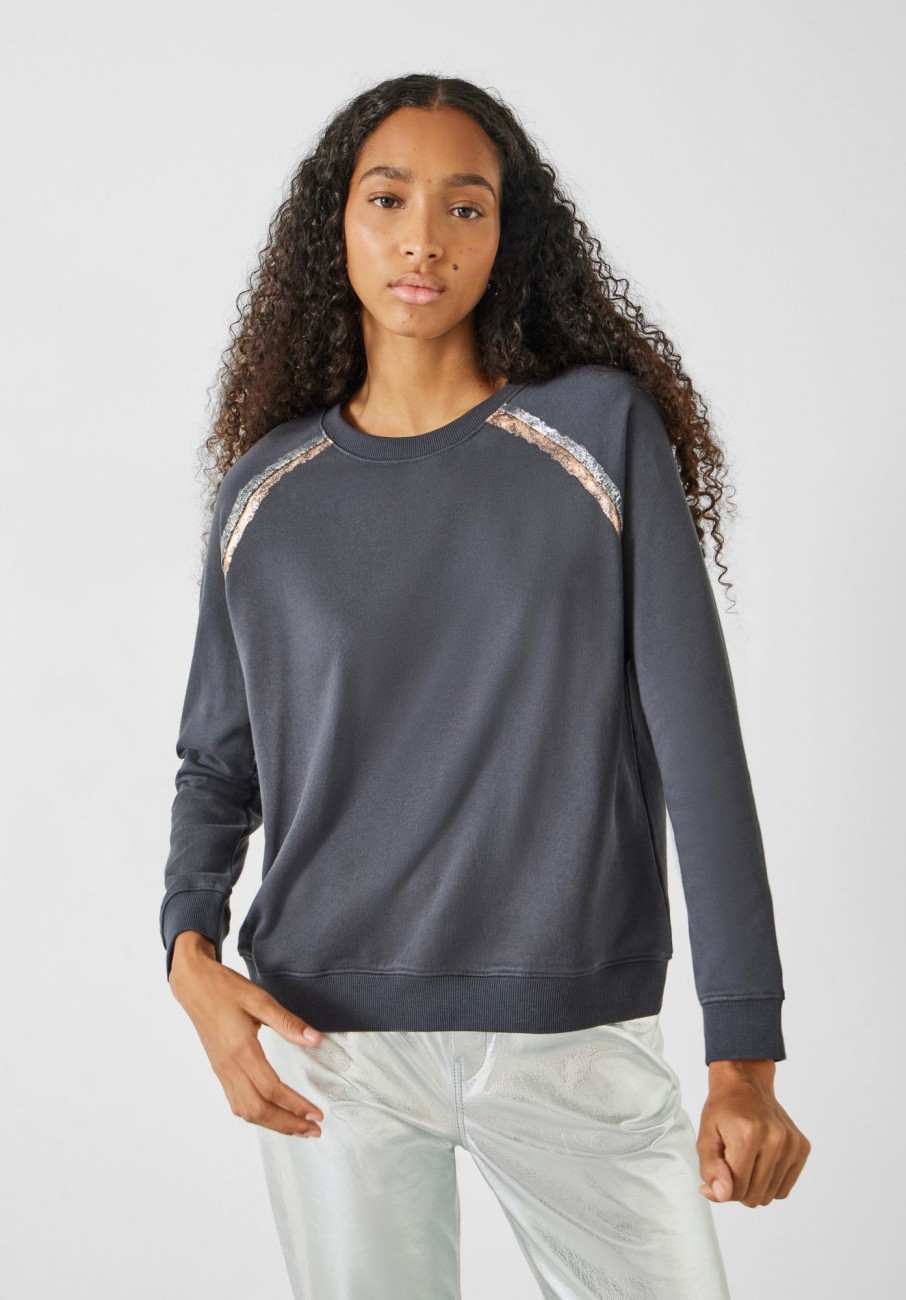 Clearance Aurelia Metallic Raglan Sweatshirt Dark Grey-Gold