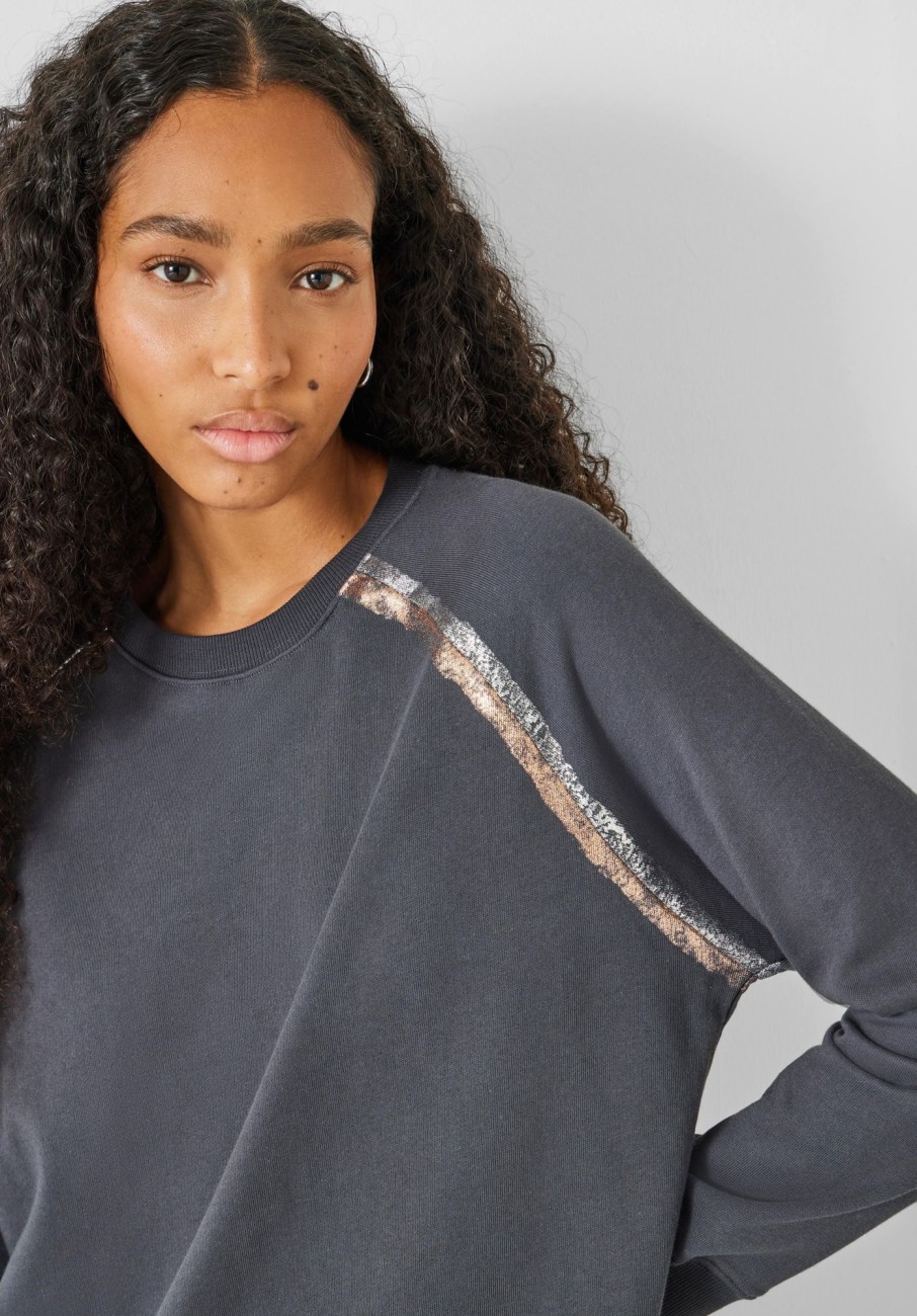 Clearance Aurelia Metallic Raglan Sweatshirt Dark Grey-Gold