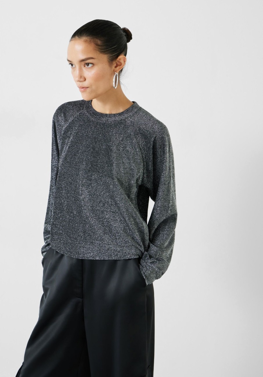 Hot Darcy Raglan Sleeve Sparkle Sweatshirt Silver Lurex