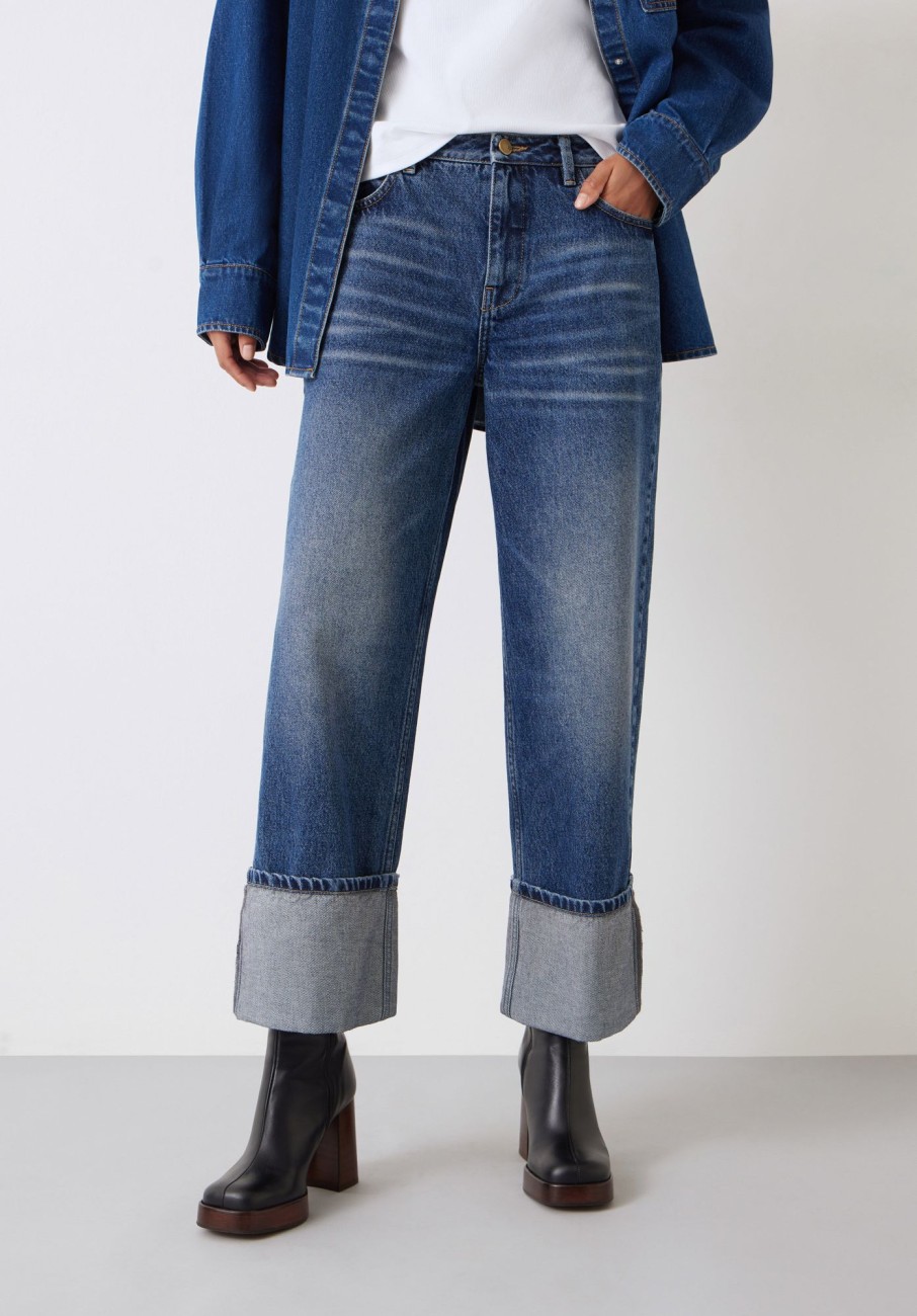 New Carly Turn Up Cropped Jeans Mid Authentic Wash