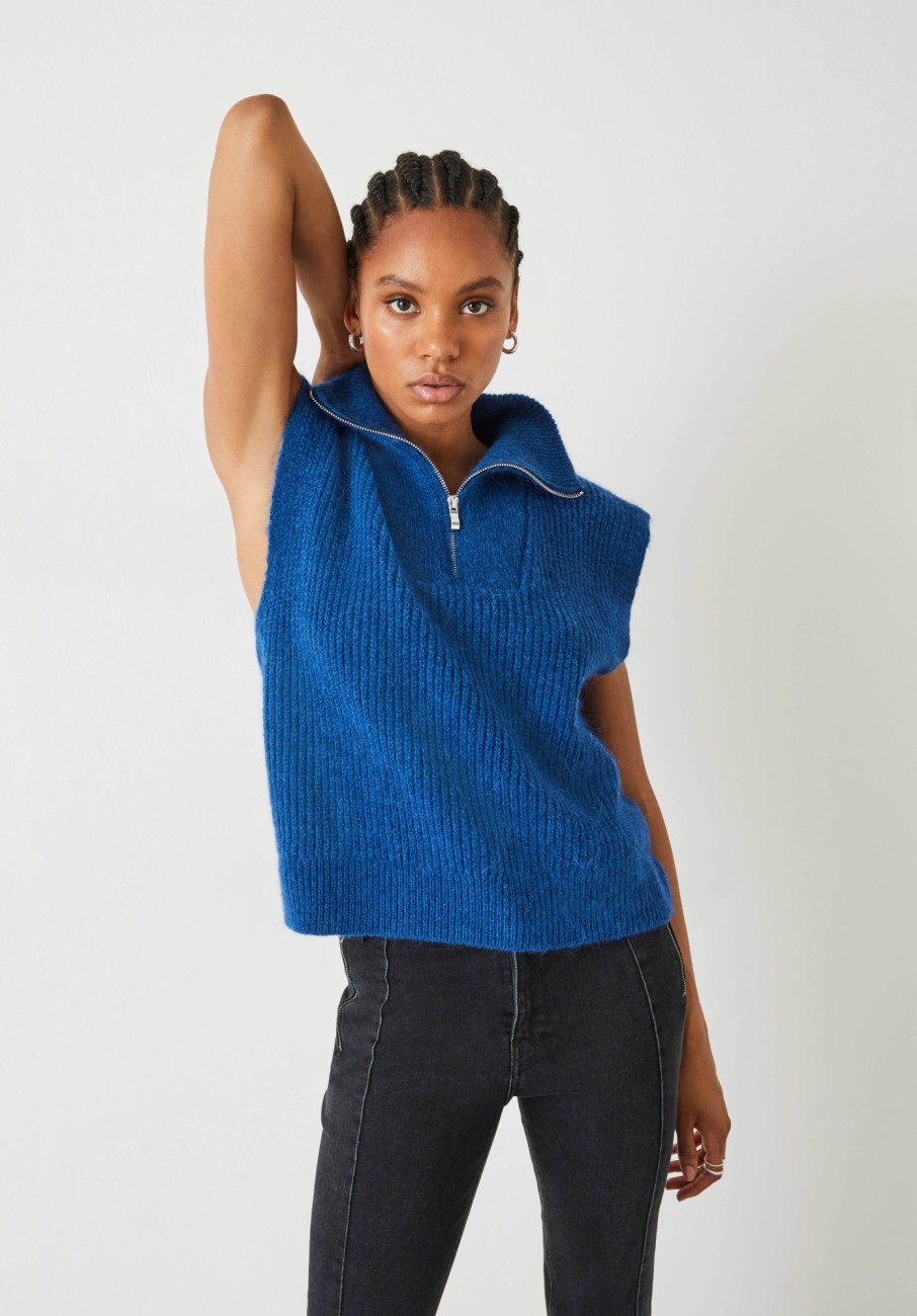 New Dalia Half Zip Wool Blend Vest Inky Blue