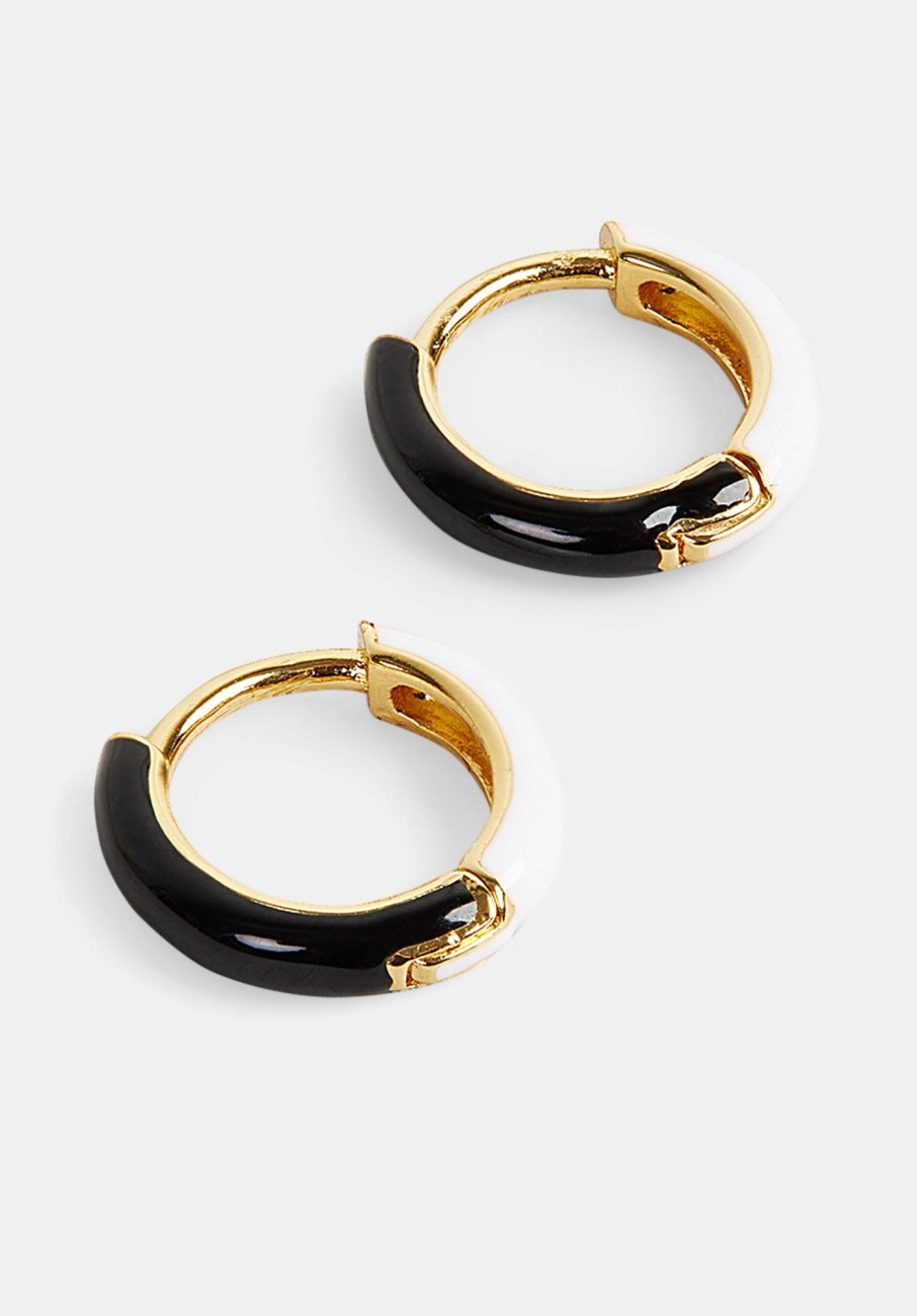 Clearance Effie Enamel Hoop Earring Gold-Black-White