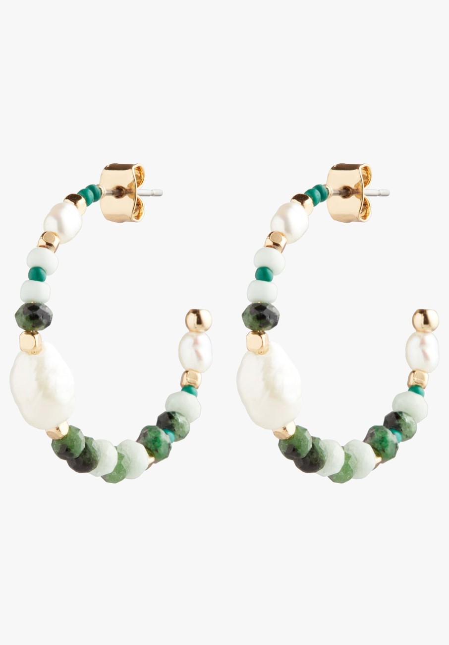 Best Azalea Semi Precious Hoops Gold/Green