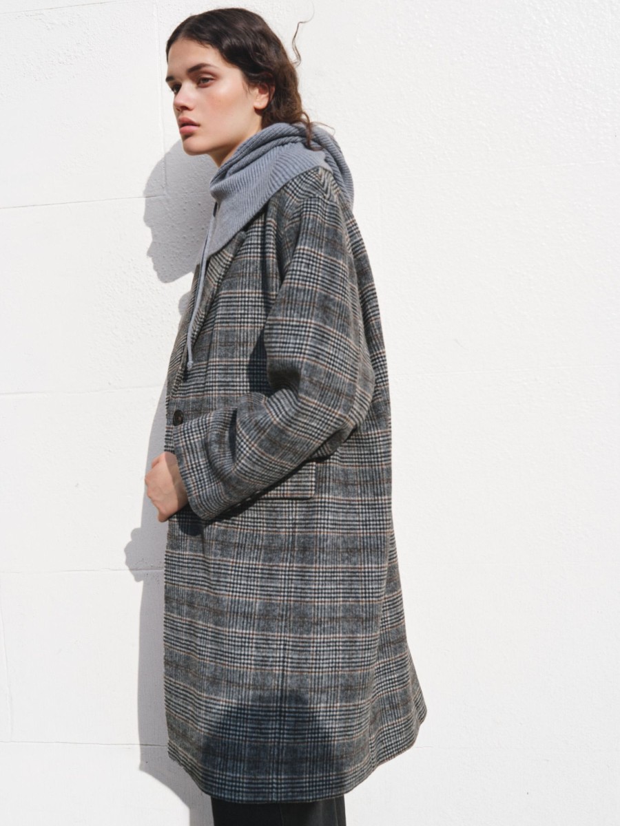 Hot Nell Relaxed Wool Blend Check Coat Black/Brown