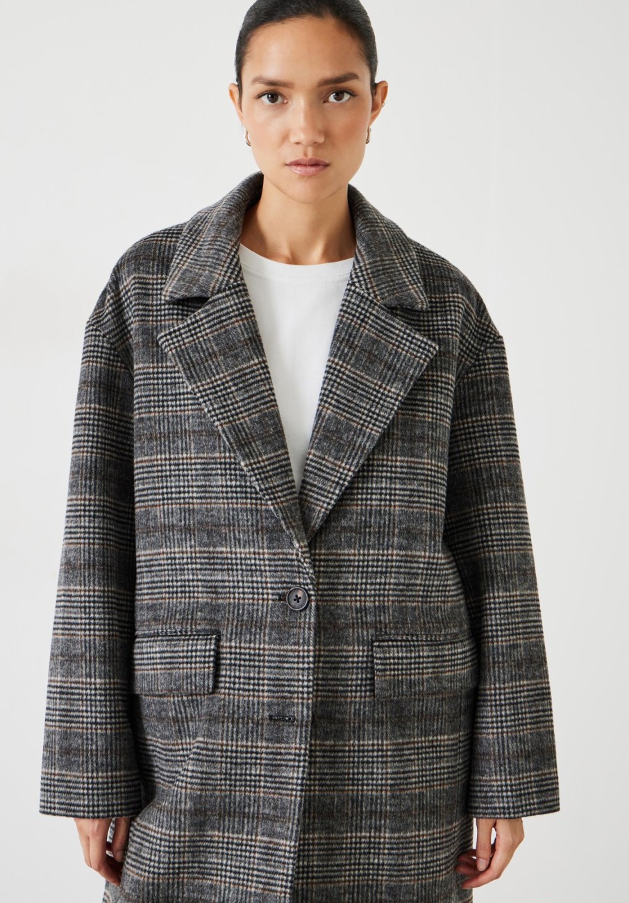 Hot Nell Relaxed Wool Blend Check Coat Black/Brown