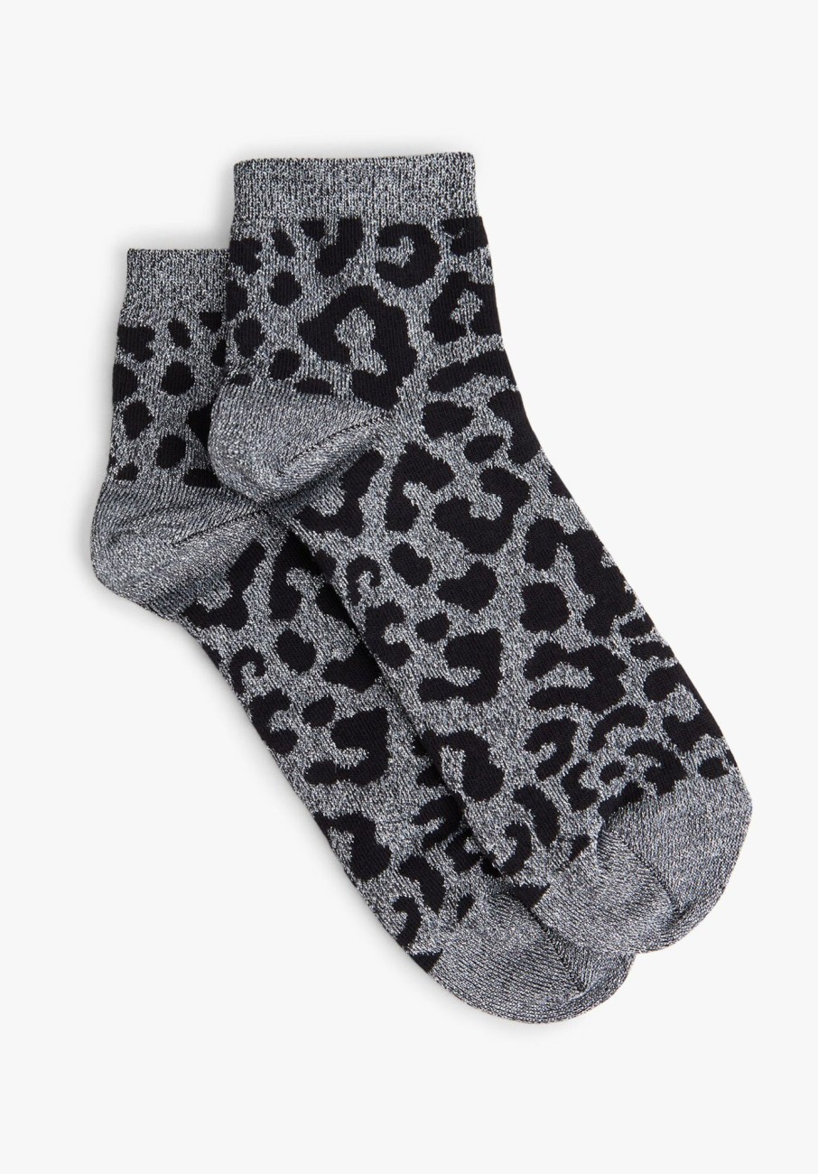 Clearance Cynthia Leopard Socks Metallic Grey