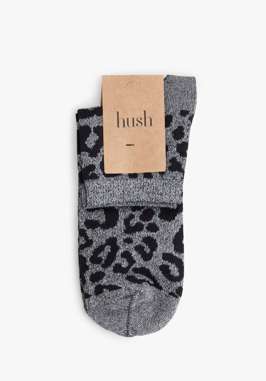 Clearance Cynthia Leopard Socks Metallic Grey