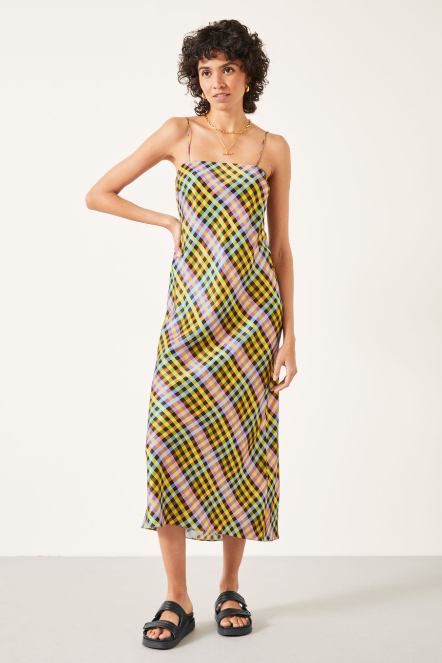 Hot Alessandra Slip Midi Dress Gingham