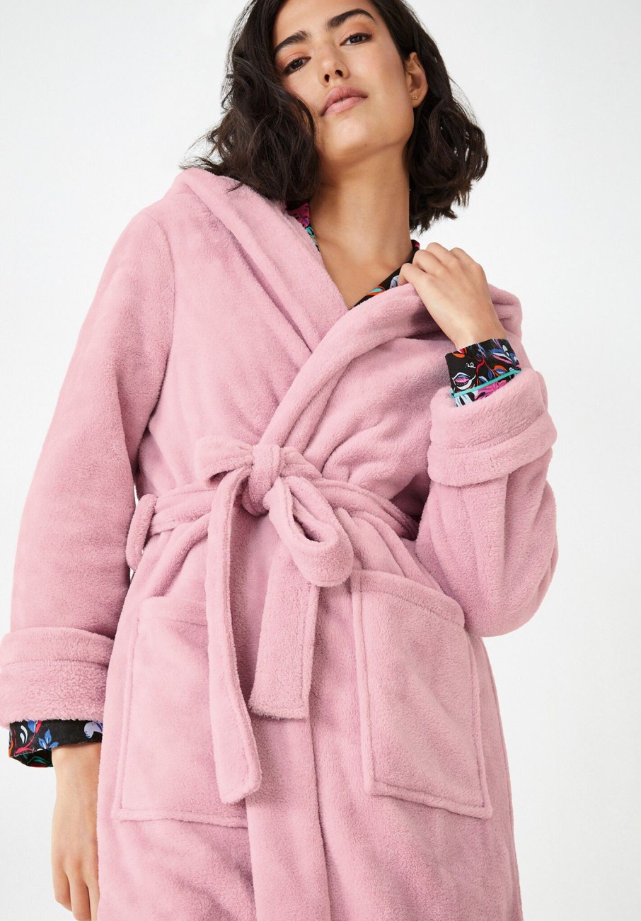 New Fluffy Hooded Dressing Gown Rose Pink