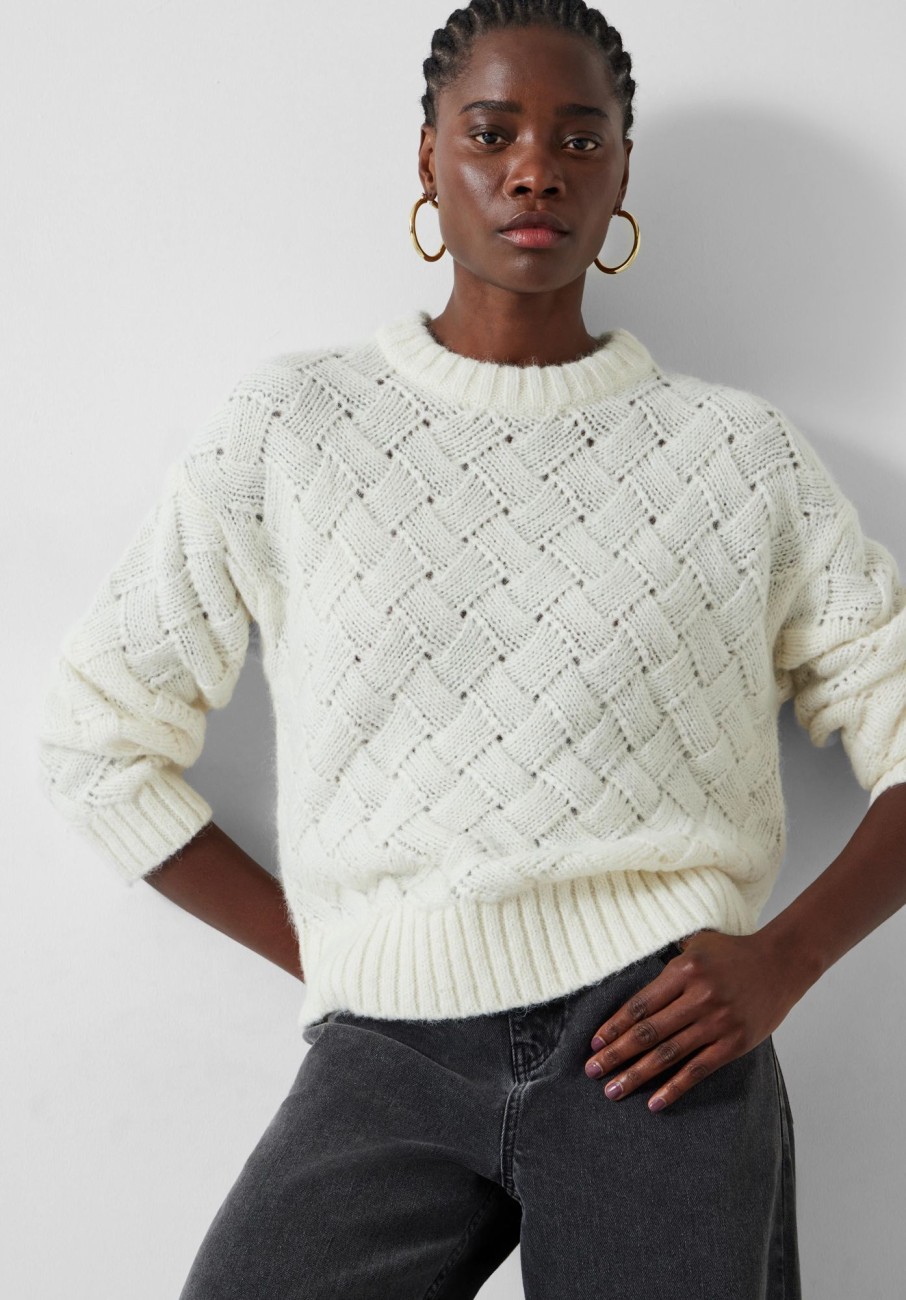 Clearance Emmy Lattice Knit Jumper Soft White