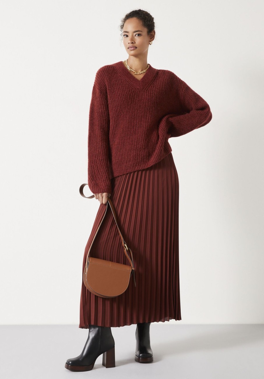 Hot Neah Pleated Midi Skirt Brown