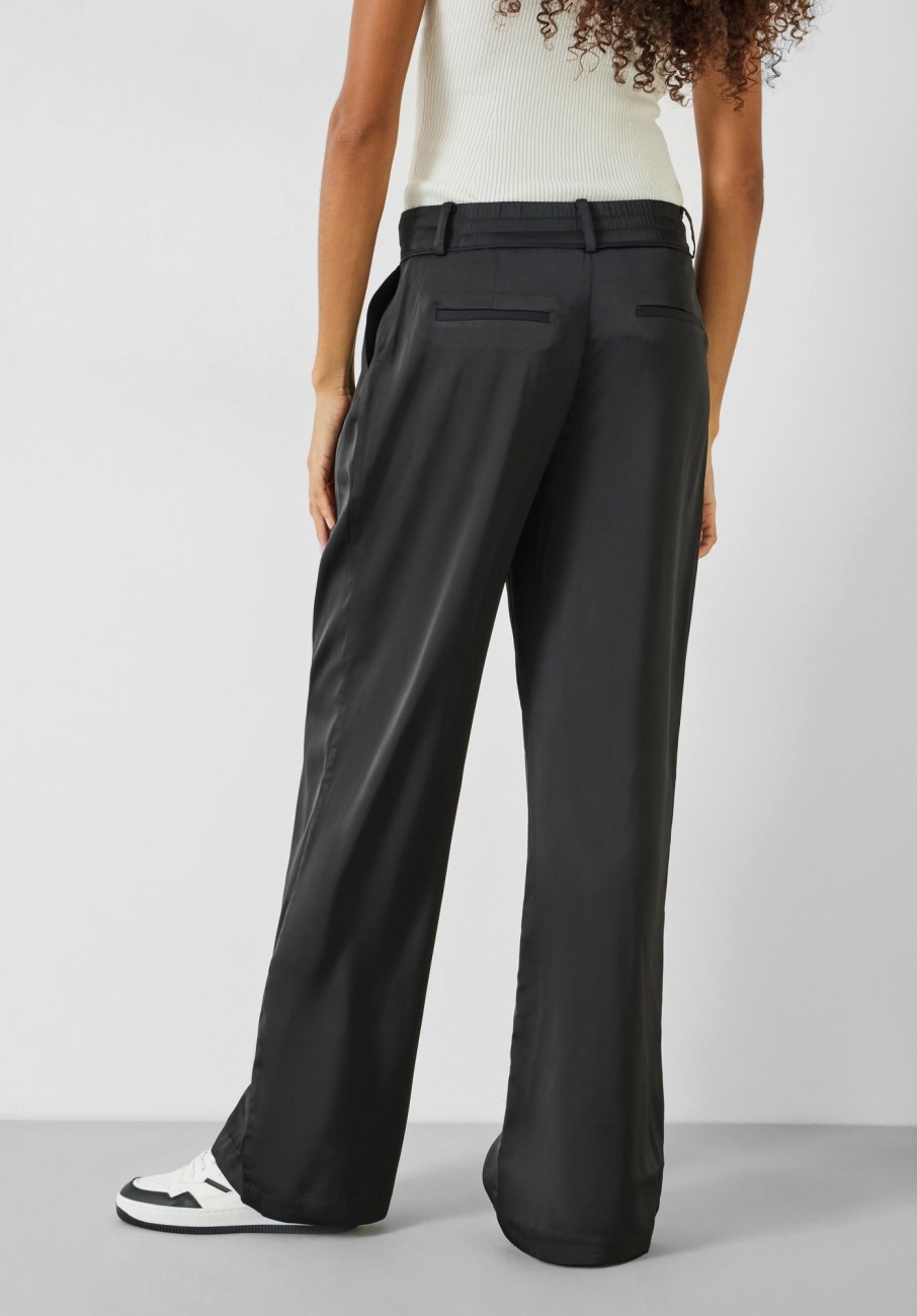 Hot Cecilly Satin Wide Leg Trousers Black