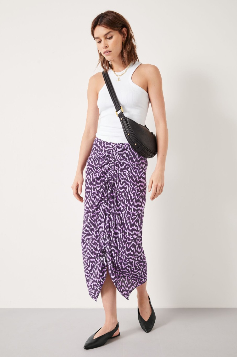 New Fran Rouched Midi Skirt Digital Ikat Lilac