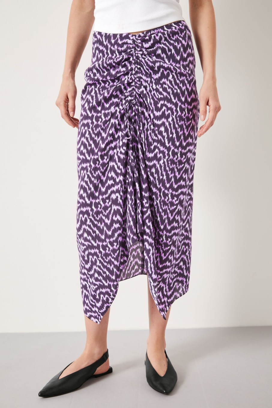 New Fran Rouched Midi Skirt Digital Ikat Lilac