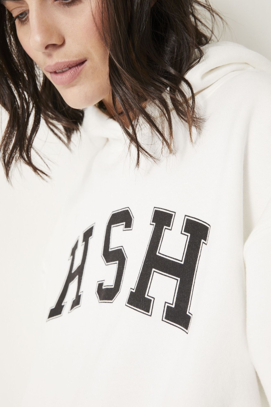 Online Graphic Cropped Hoodie Ivory