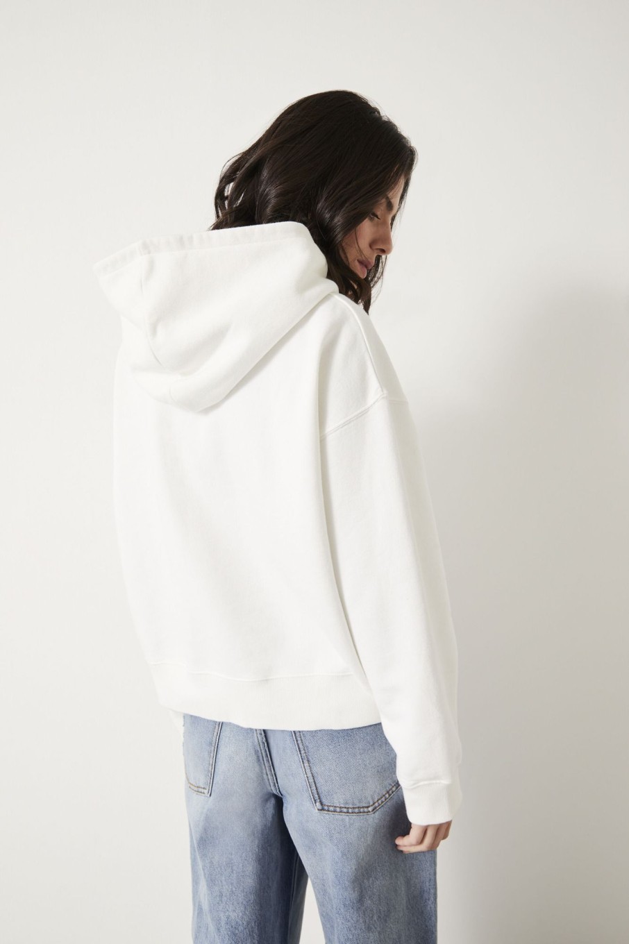 Online Graphic Cropped Hoodie Ivory