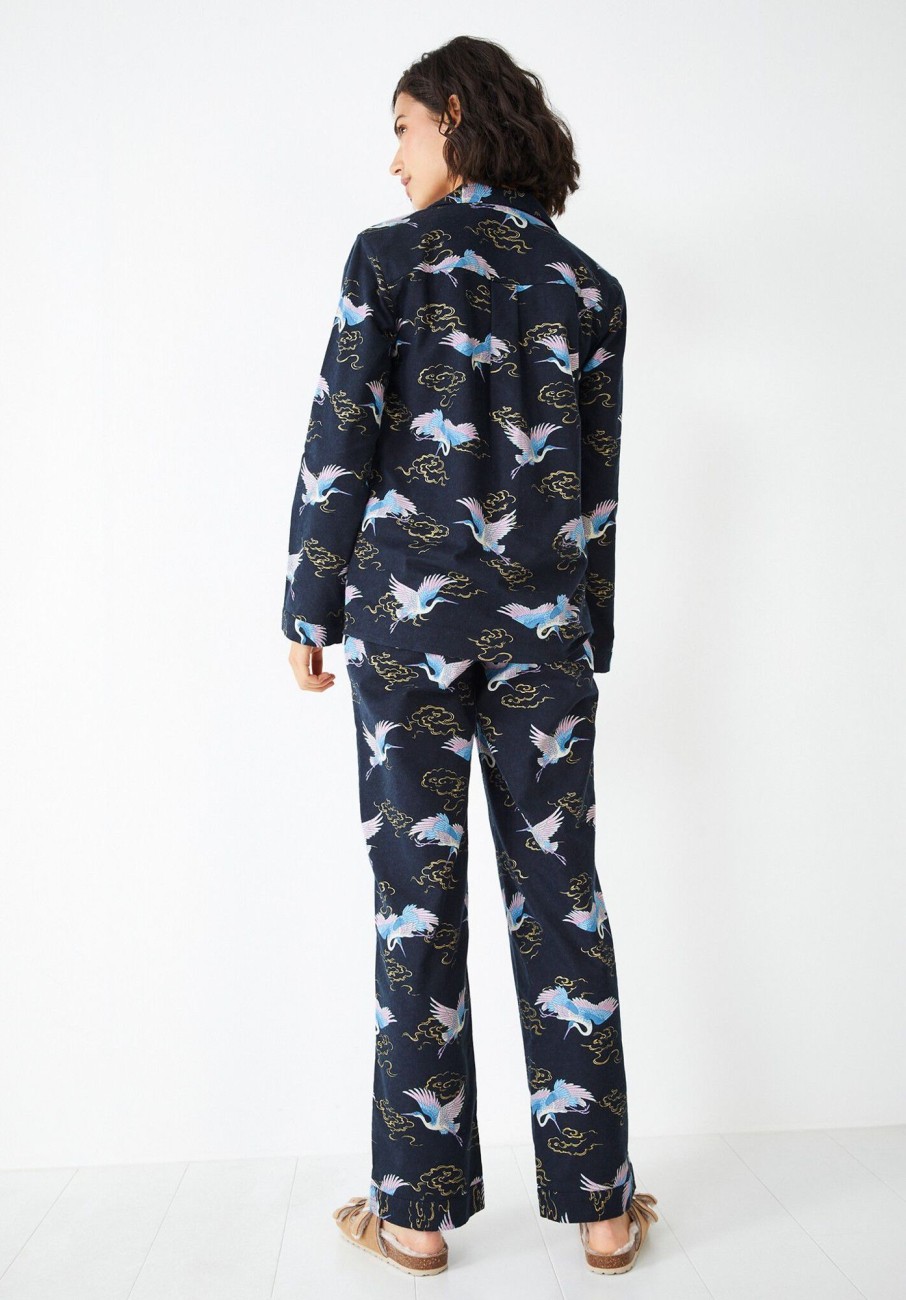 Hot Liv Cotton Flannel Pyjama Set Flying Crane Navy/Multi