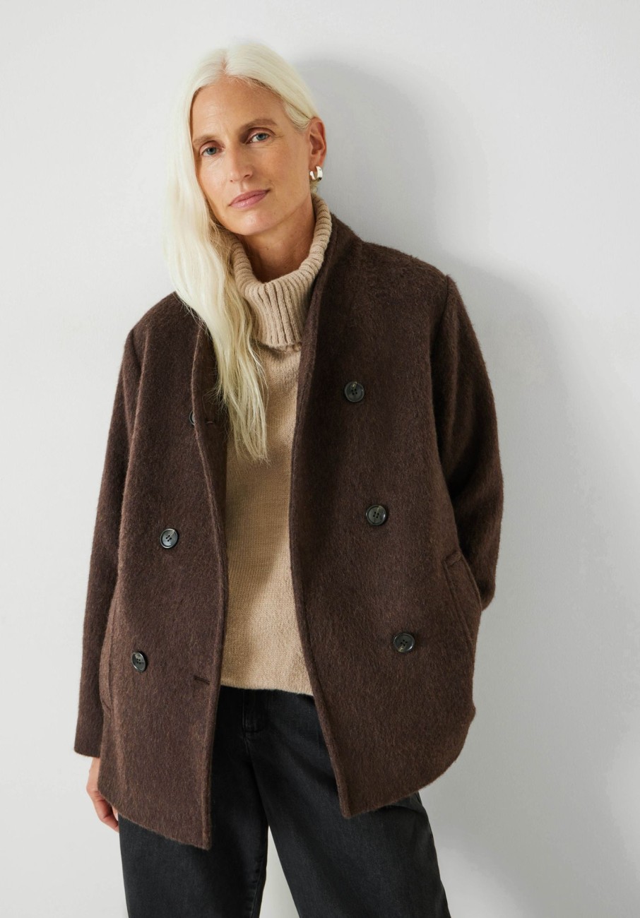 Hot Funnel Neck Wool Coat Brown