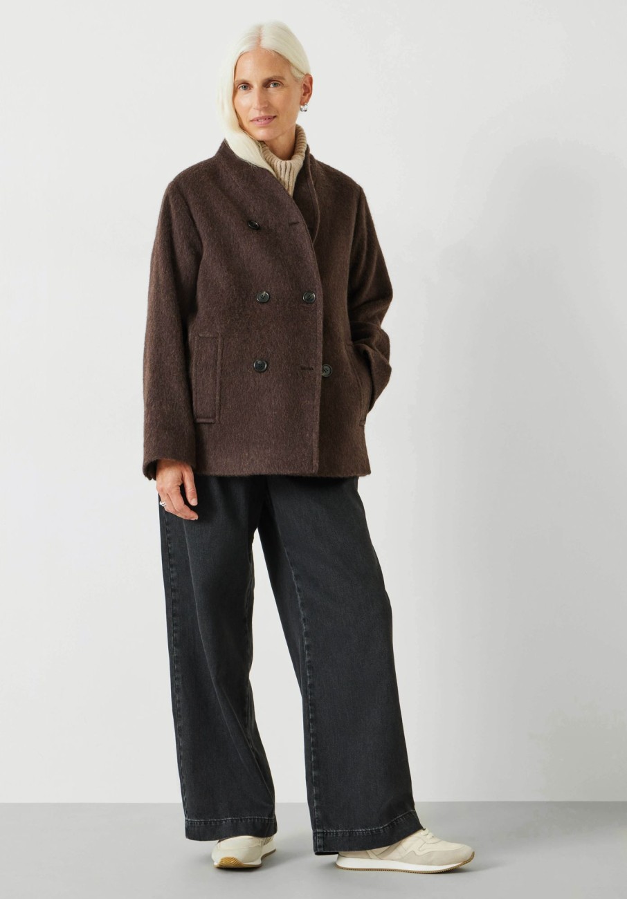 Hot Funnel Neck Wool Coat Brown