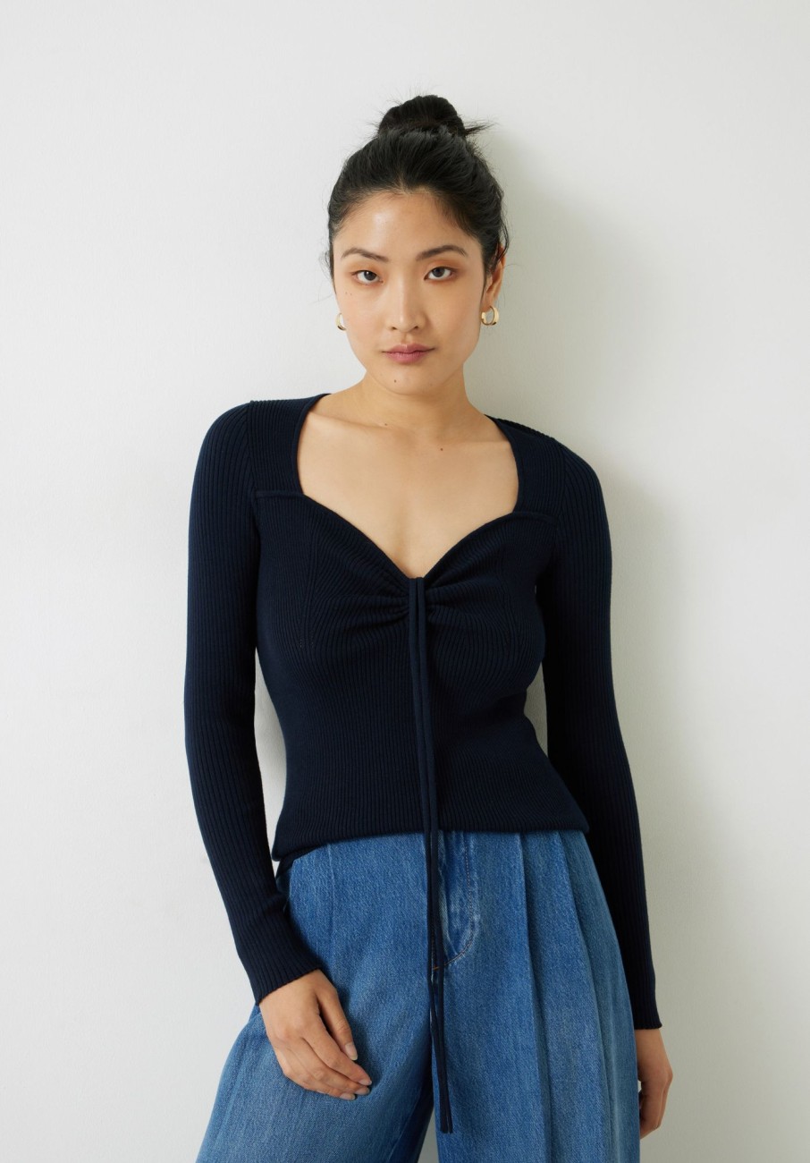 Best Ellen Ruched Halter Neck Knitted Top Midnight Navy