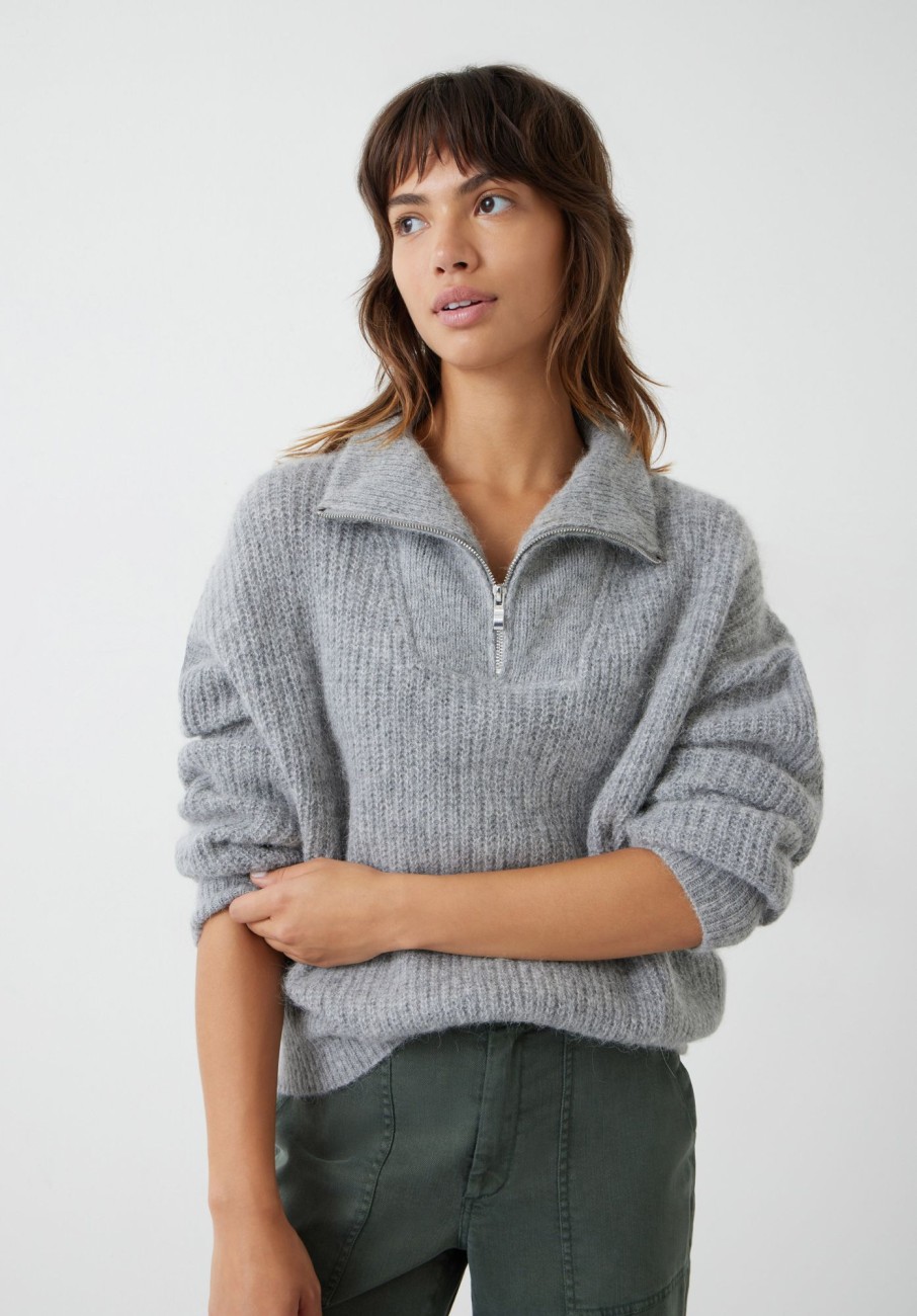 New Dalia Half Zip Wool Blend Jumper Mid Grey Marl