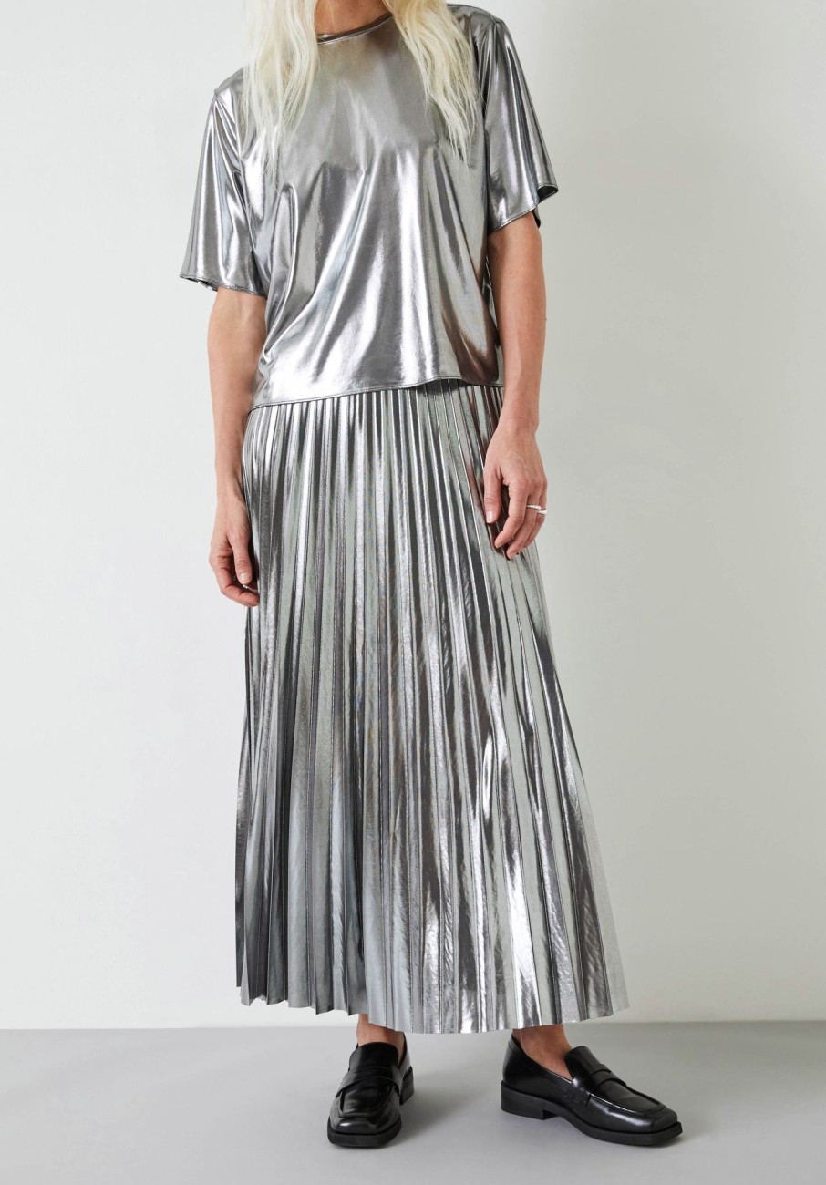 Clearance Raven Pleated Maxi Skirt Liquid Metallic