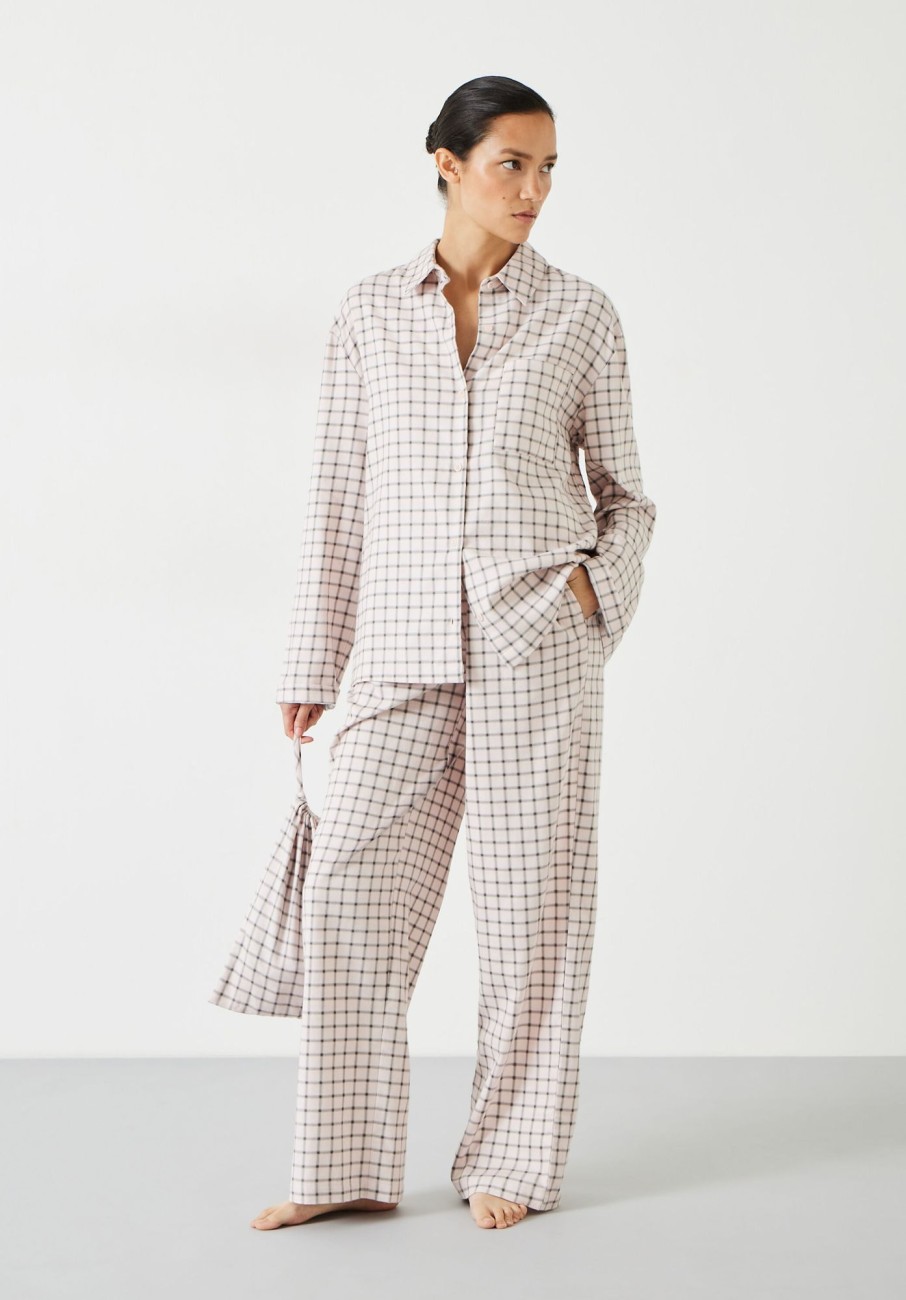 Hot Luella Brushed Twill Pyjamas Soft Pink Check