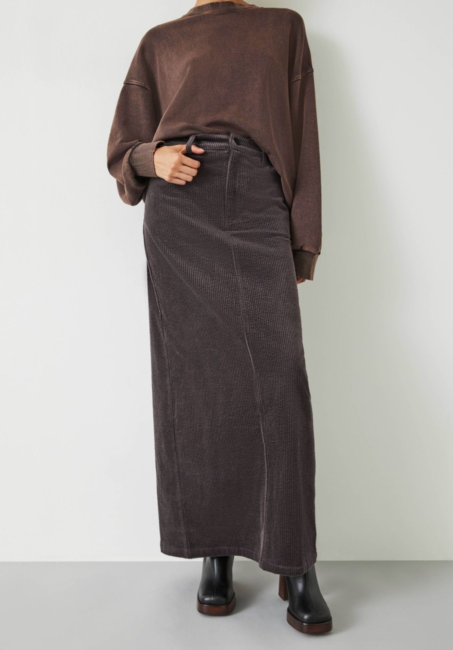 Hot Alanna Cord Maxi Skirt Dark Brown