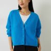 Best Lori Ribbed Sleeve Wool Blend Cardigan Vivid Blue