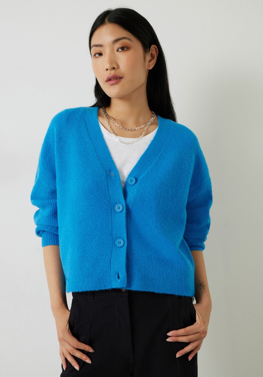 Best Lori Ribbed Sleeve Wool Blend Cardigan Vivid Blue