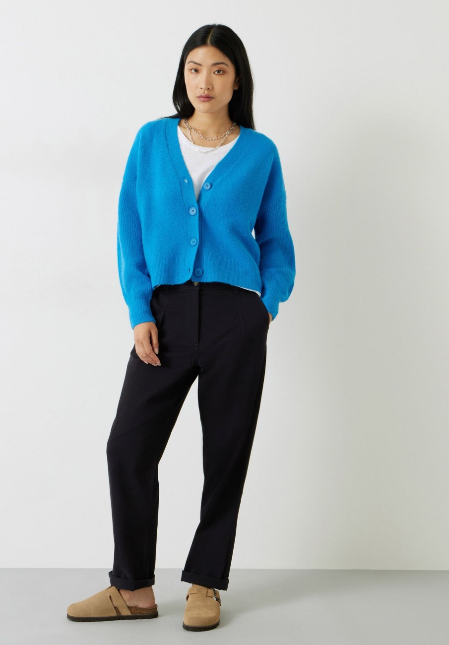 Best Lori Ribbed Sleeve Wool Blend Cardigan Vivid Blue