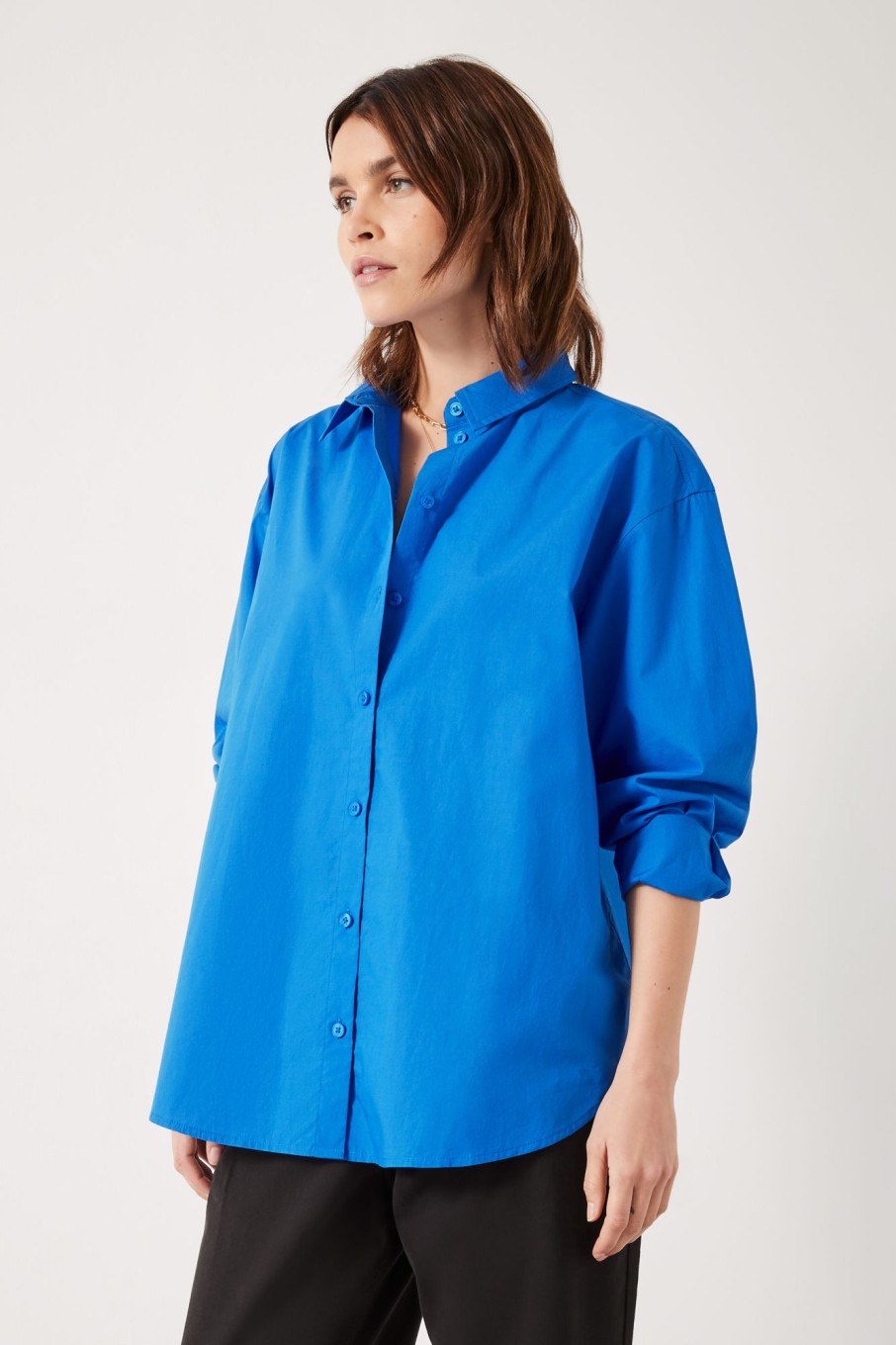 Online Pia Oversize Cotton Shirt Vivid Blue