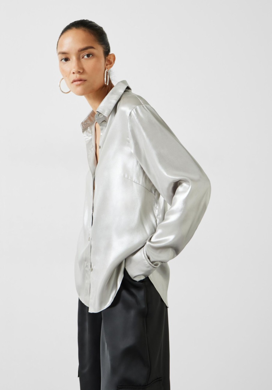 Hot Natasha Metallic Shirt Liquid Silver Metallic