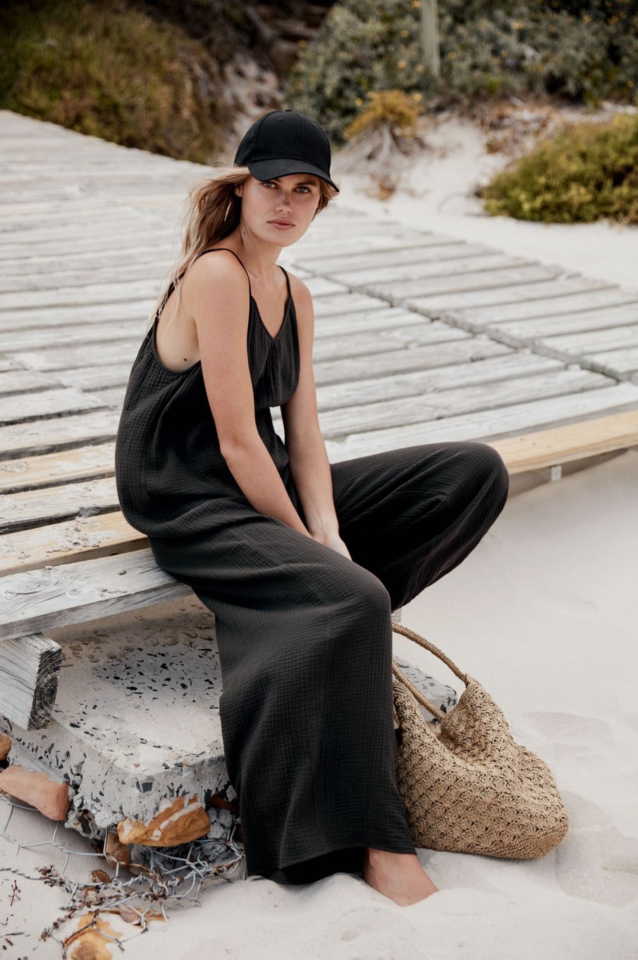 New Wide Leg Beach Jumpsuit Black