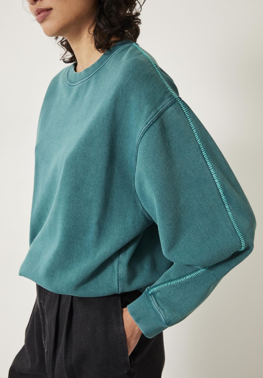 Best Contrast Stitch Sweatshirt Deep Aqua