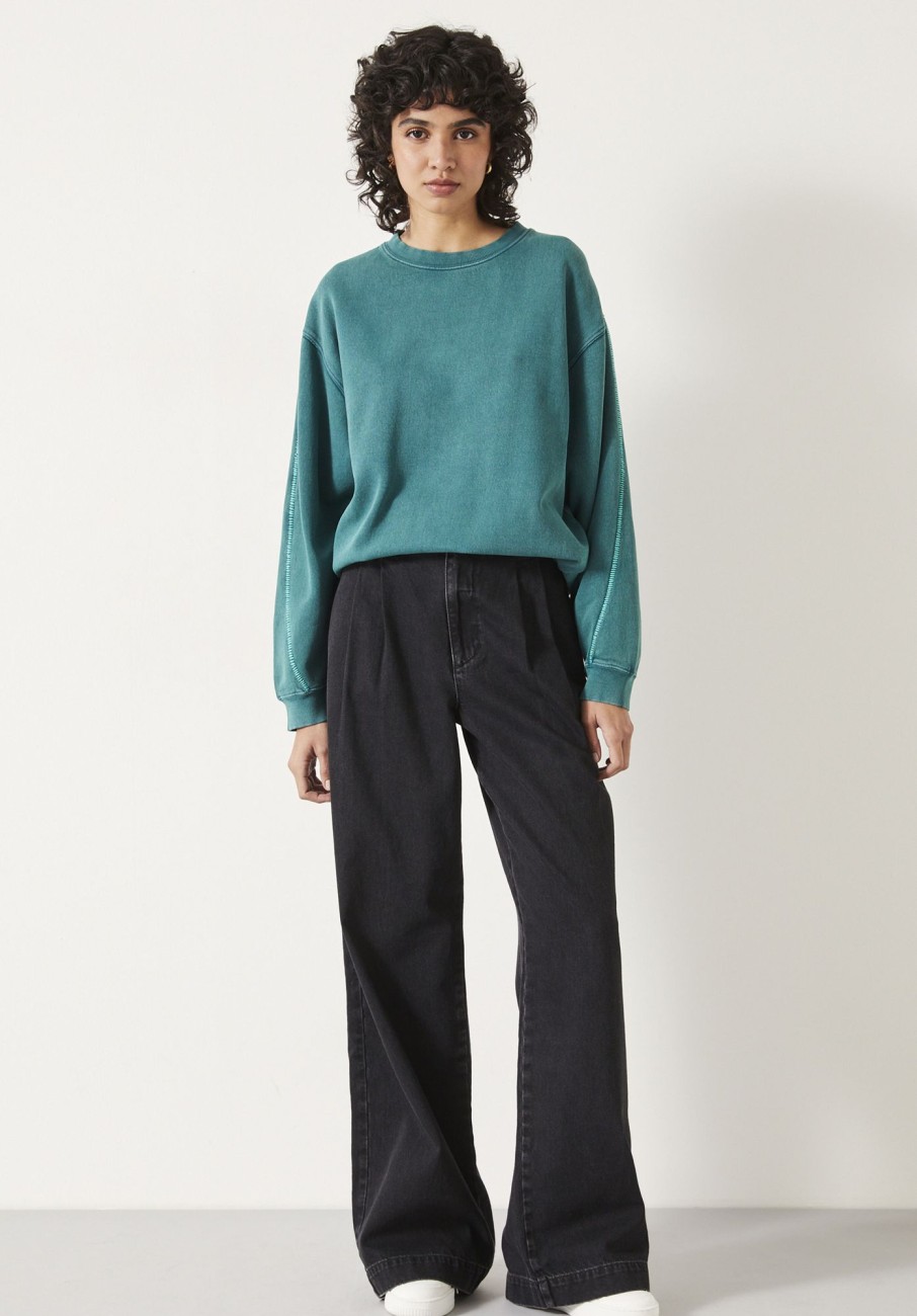 Best Contrast Stitch Sweatshirt Deep Aqua