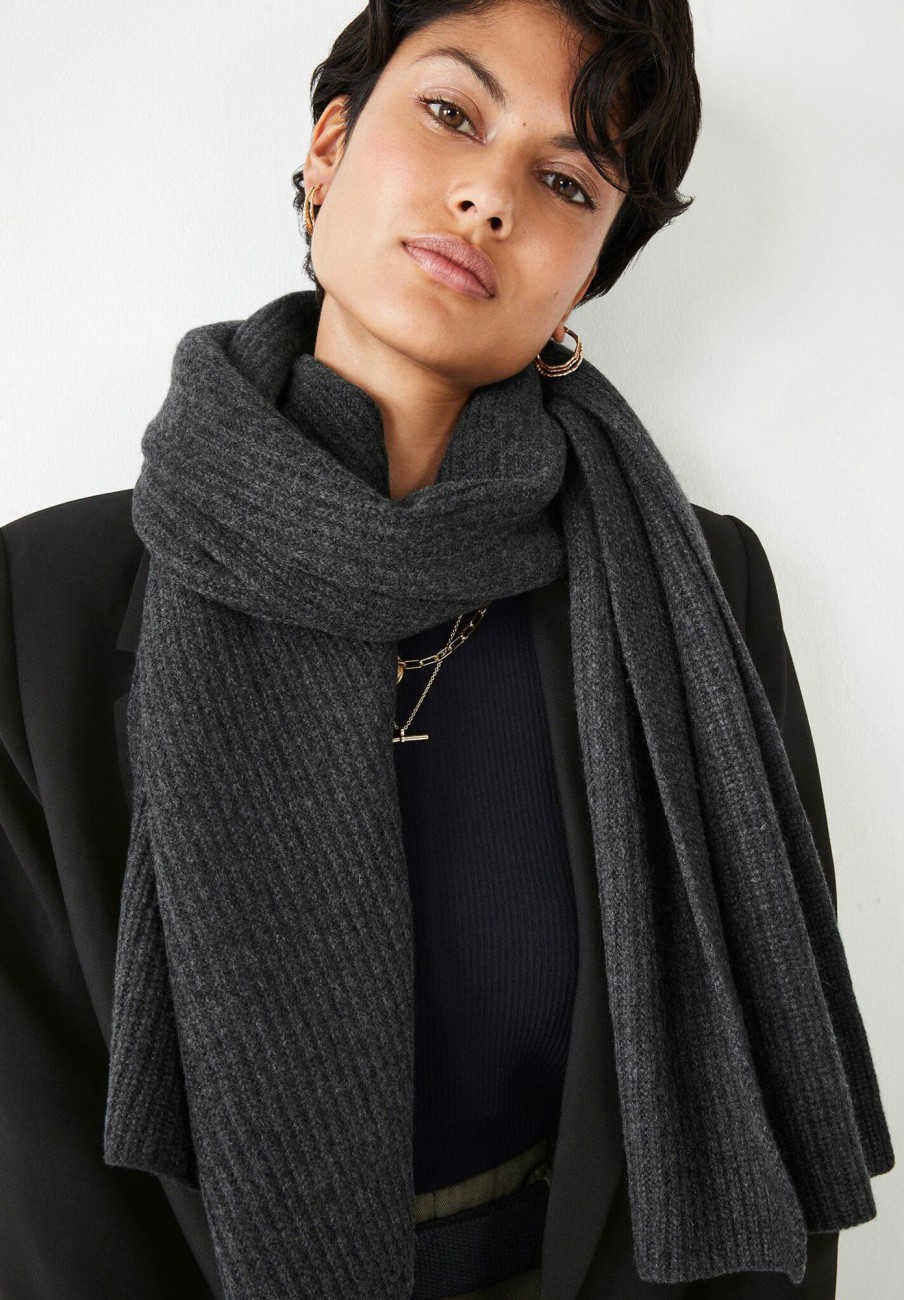 Online Teresa Ribbed Cashmere Scarf Charcoal Marl