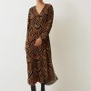 Clearance Lauren V- Neck Maxi Dress Zebra Patchwork Brown