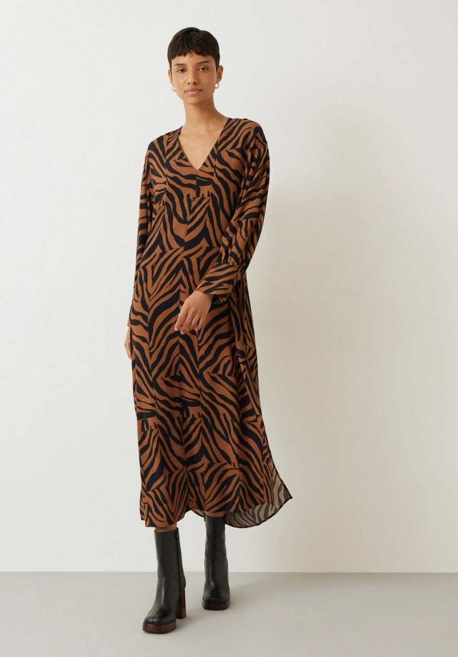 Clearance Lauren V- Neck Maxi Dress Zebra Patchwork Brown