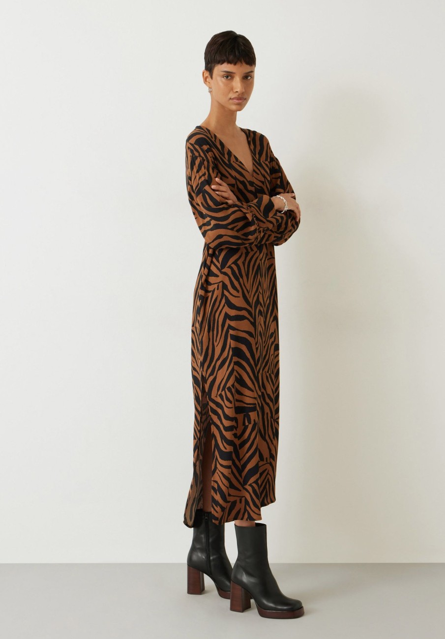 Clearance Lauren V- Neck Maxi Dress Zebra Patchwork Brown